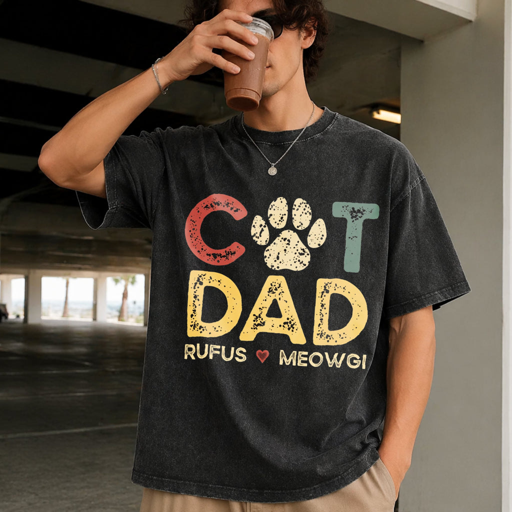 Cat Dad With Pet Names Vintage Washed T-Shirt product image 2