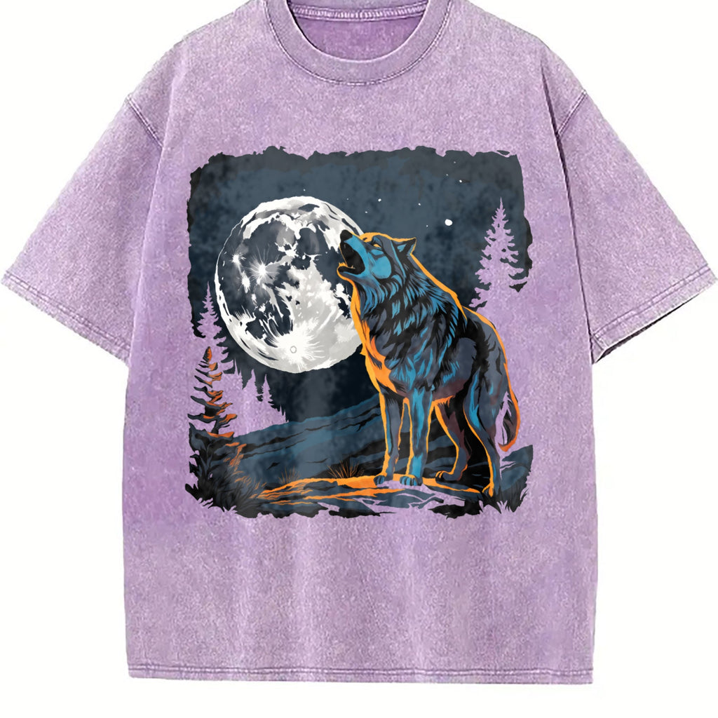 Wolf Howling Y2K Teenager Vintage Washed T-Shirt product image 6