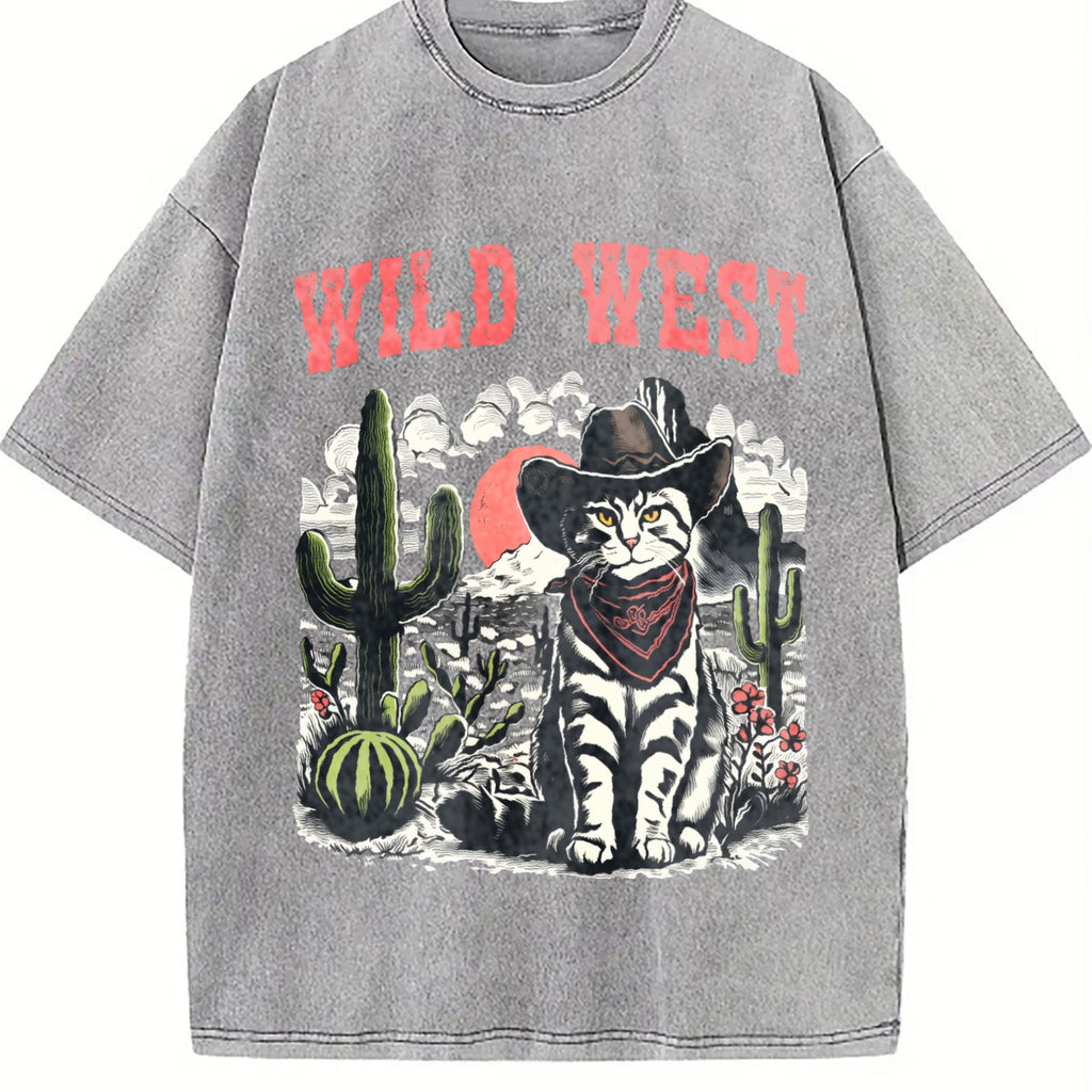 Wild West Cowboy Cat Vintage Washed T-Shirt product image 5