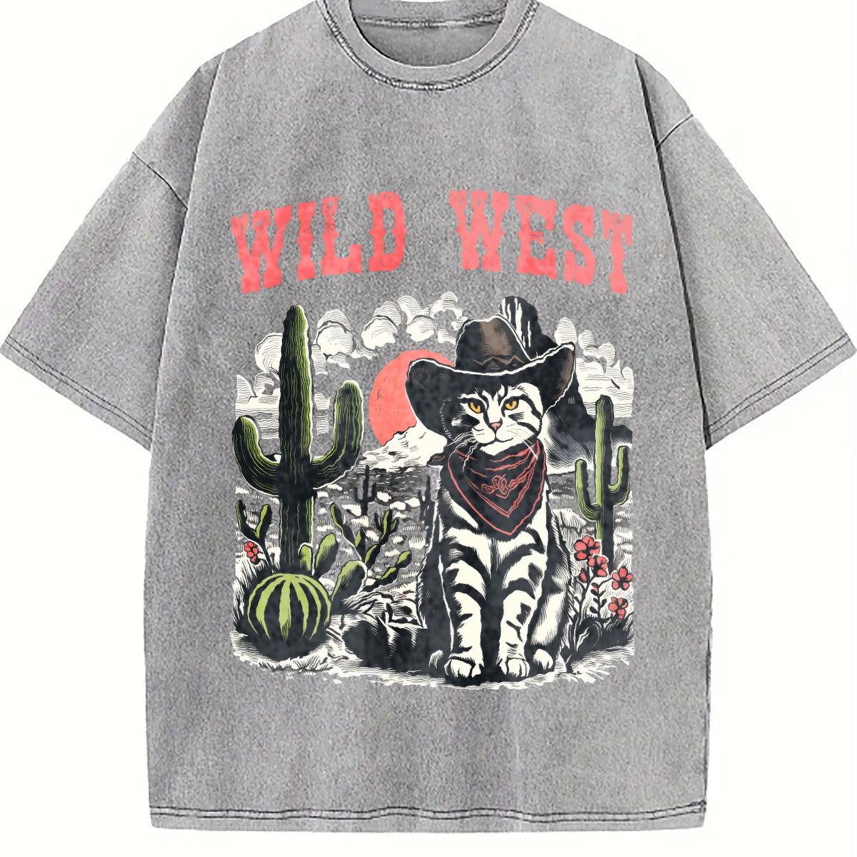 Wild West Cowboy Cat Vintage Washed T-Shirt product image 5