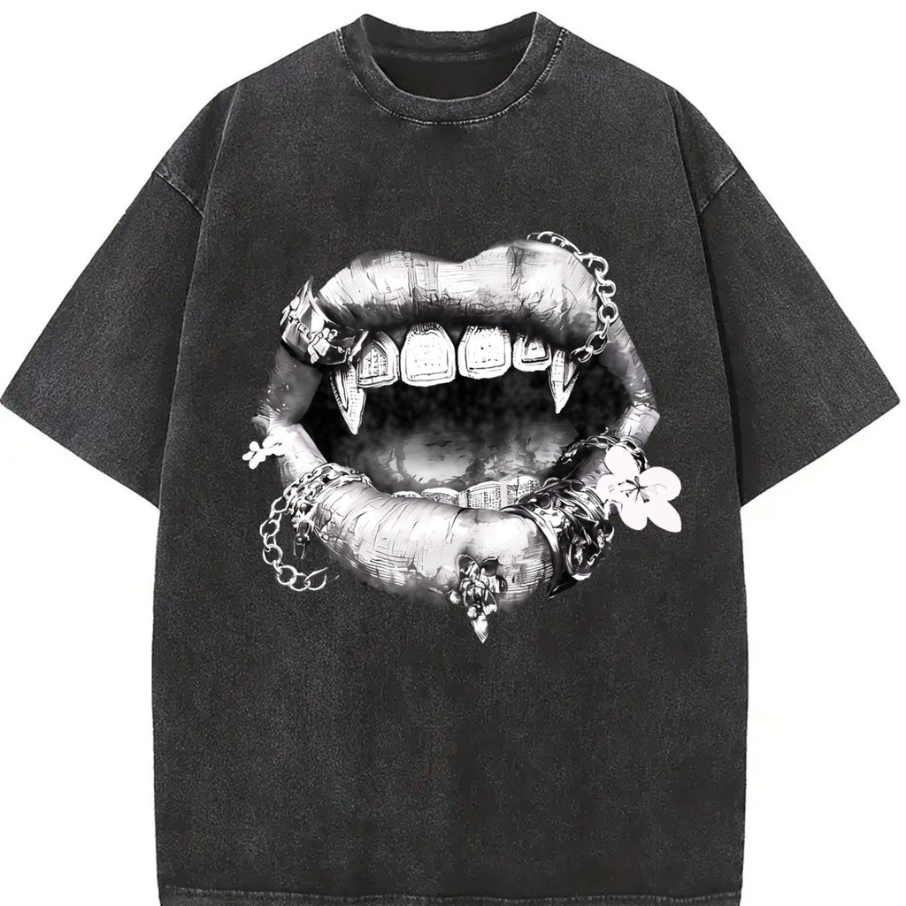 Grillz Lips Chain Vintage Washed T-Shirt product image 2