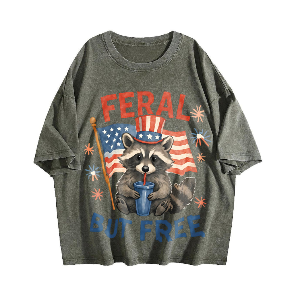 Feral But Free Raccoon 4th Of July 90s Vintage Washed product image 4