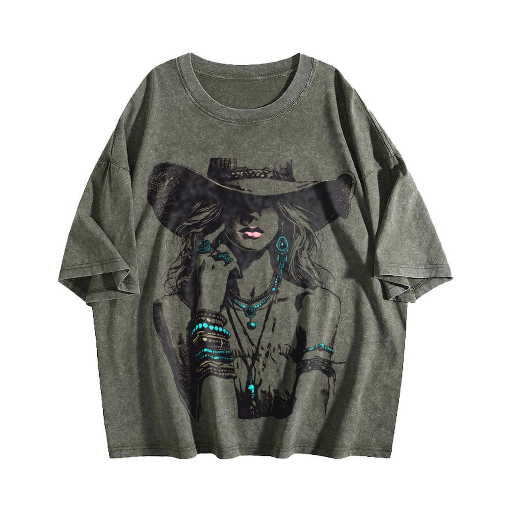 Boho Woman Hat Vintage Washed T-Shirt