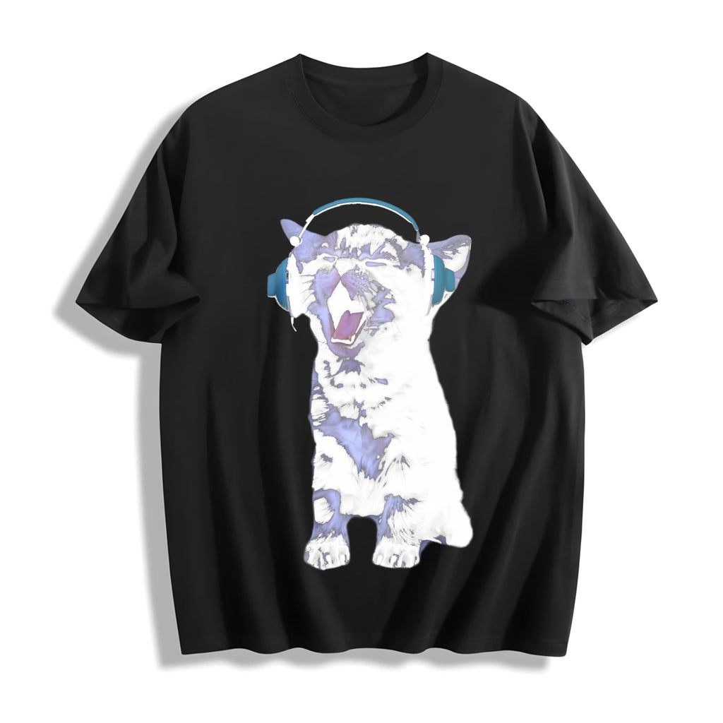 Y2K Headphones Cat Cotton T-Shirt product image 1