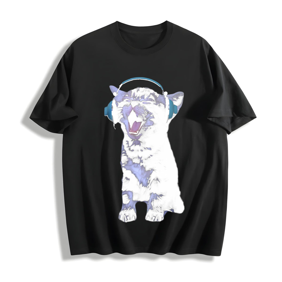 Y2K Headphones Cat Cotton T-Shirt product image 1