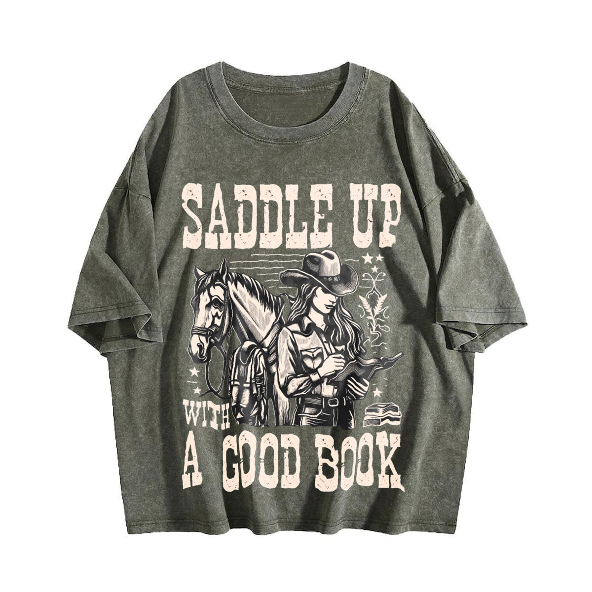 Cowgirl Saddle Up A Good Book Western Vintage Washed T-Shirt product image 4