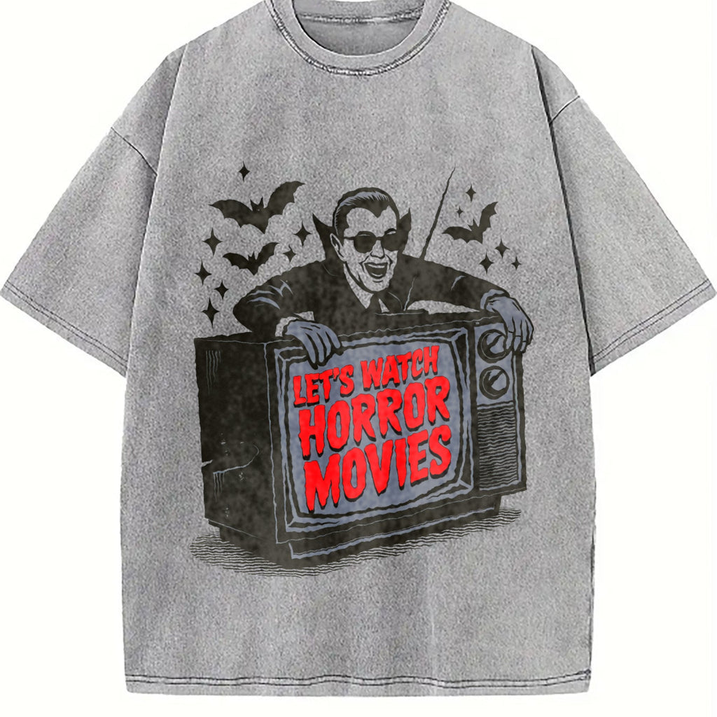 Vampire Let's Watch Horror Movies Vintage Washed T-Shirt product image 5