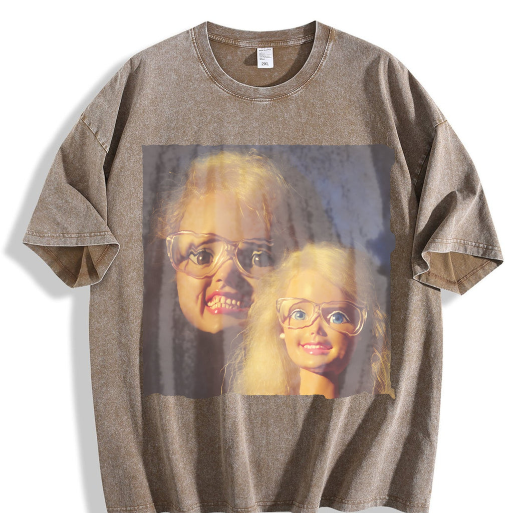 Doll with Glasses Double Portrait Vintage Washed T-Shirt product image 3