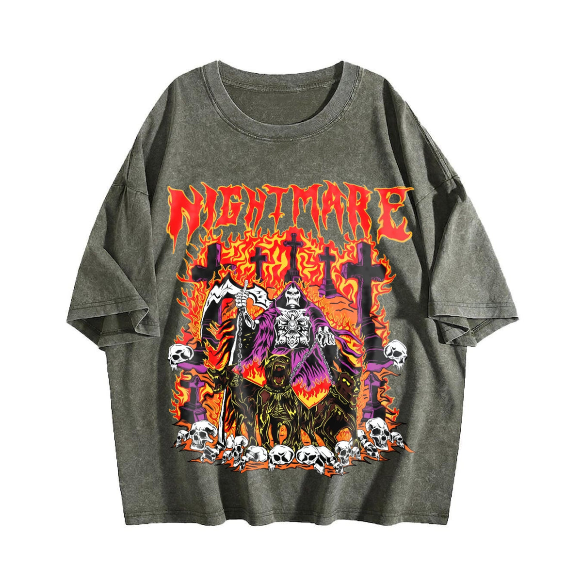 Nightmare Grim Reaper Hellhound Vintage Washed T-Shirt product image 4