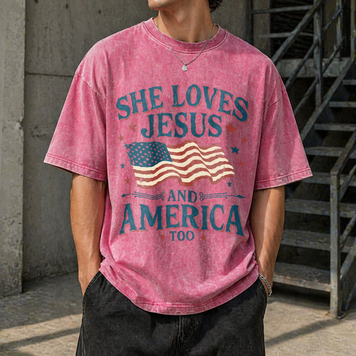 She Loves Jesus And America Too Vintage Washed T-Shirt product image 7