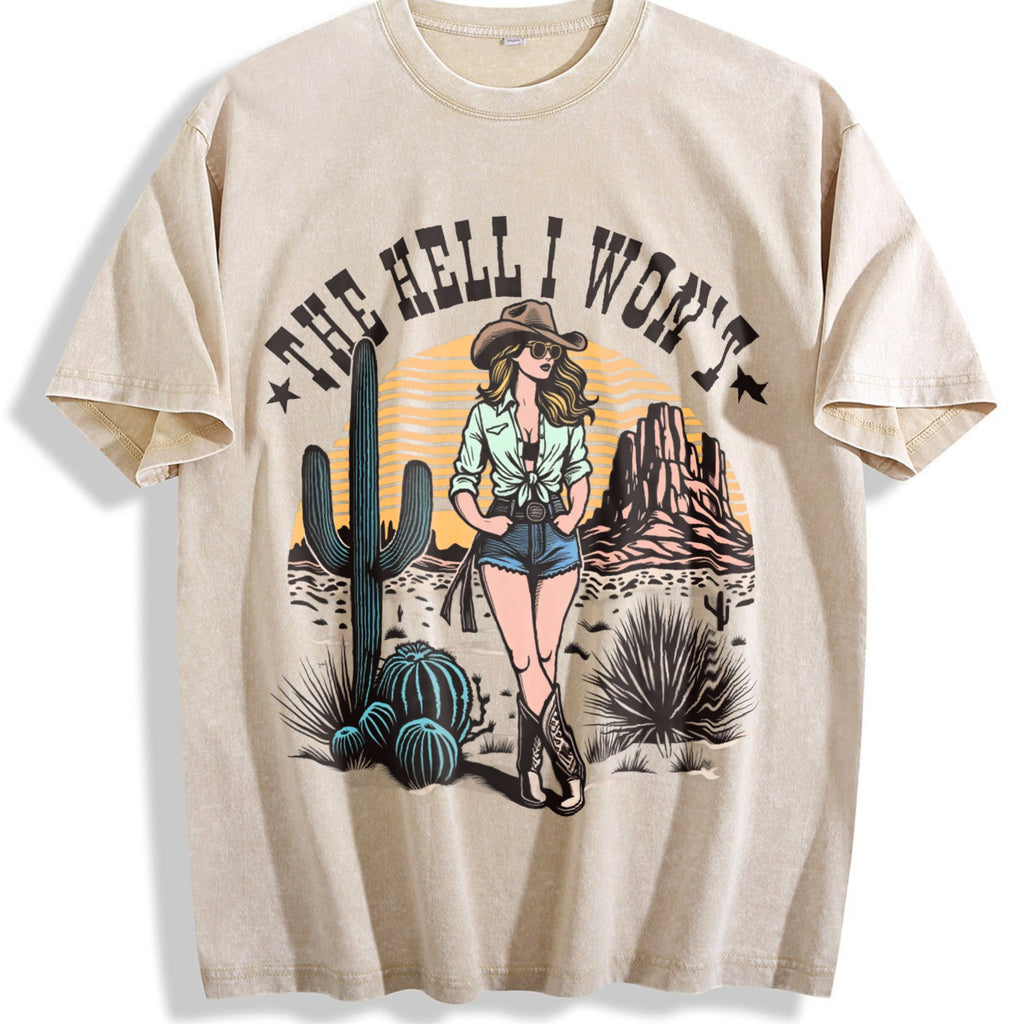 Cowgirl The Hell I Won't Western 90s Vintage Washed T-Shirt product image 1