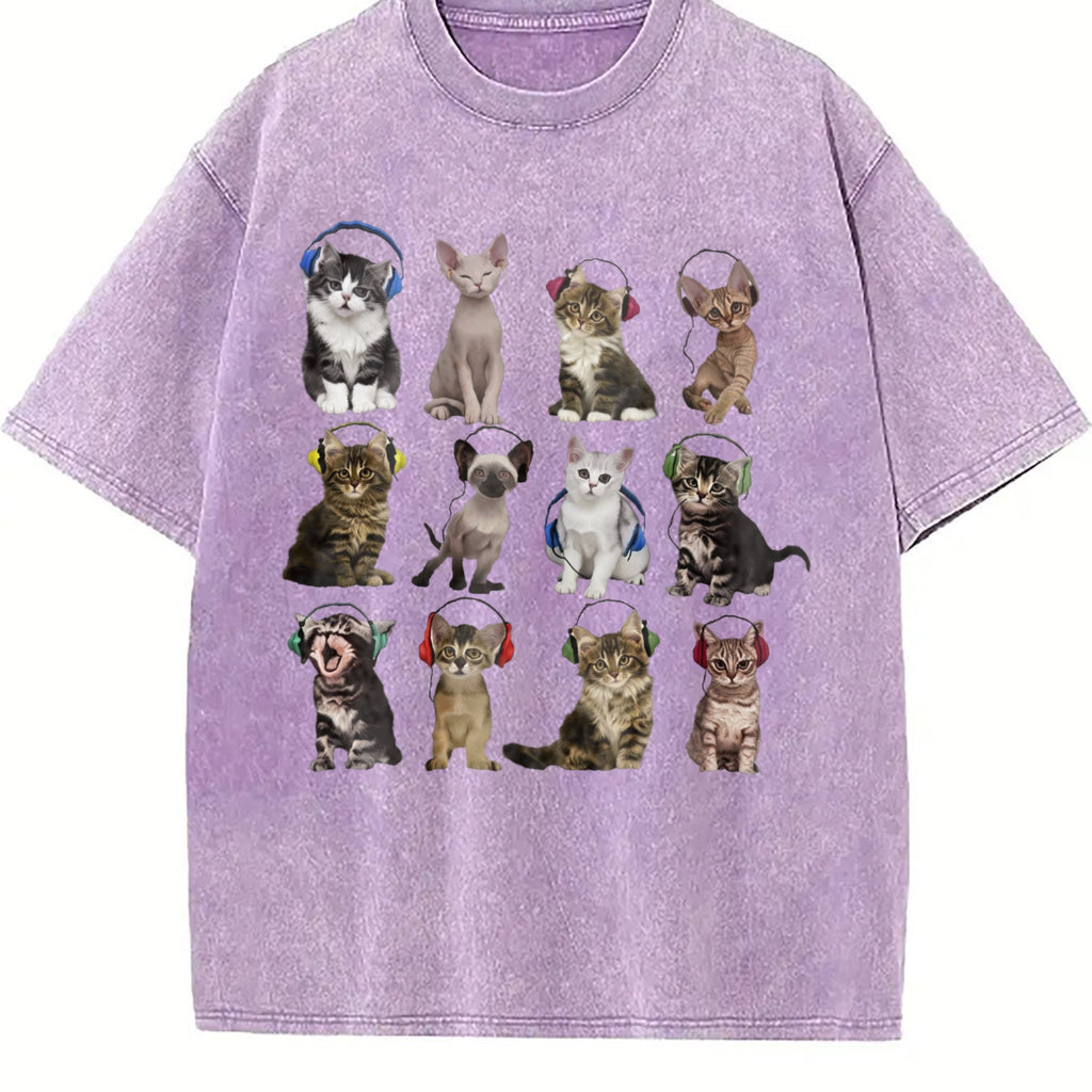 Cats Headphone Vintage Washed T-Shirt product image 6