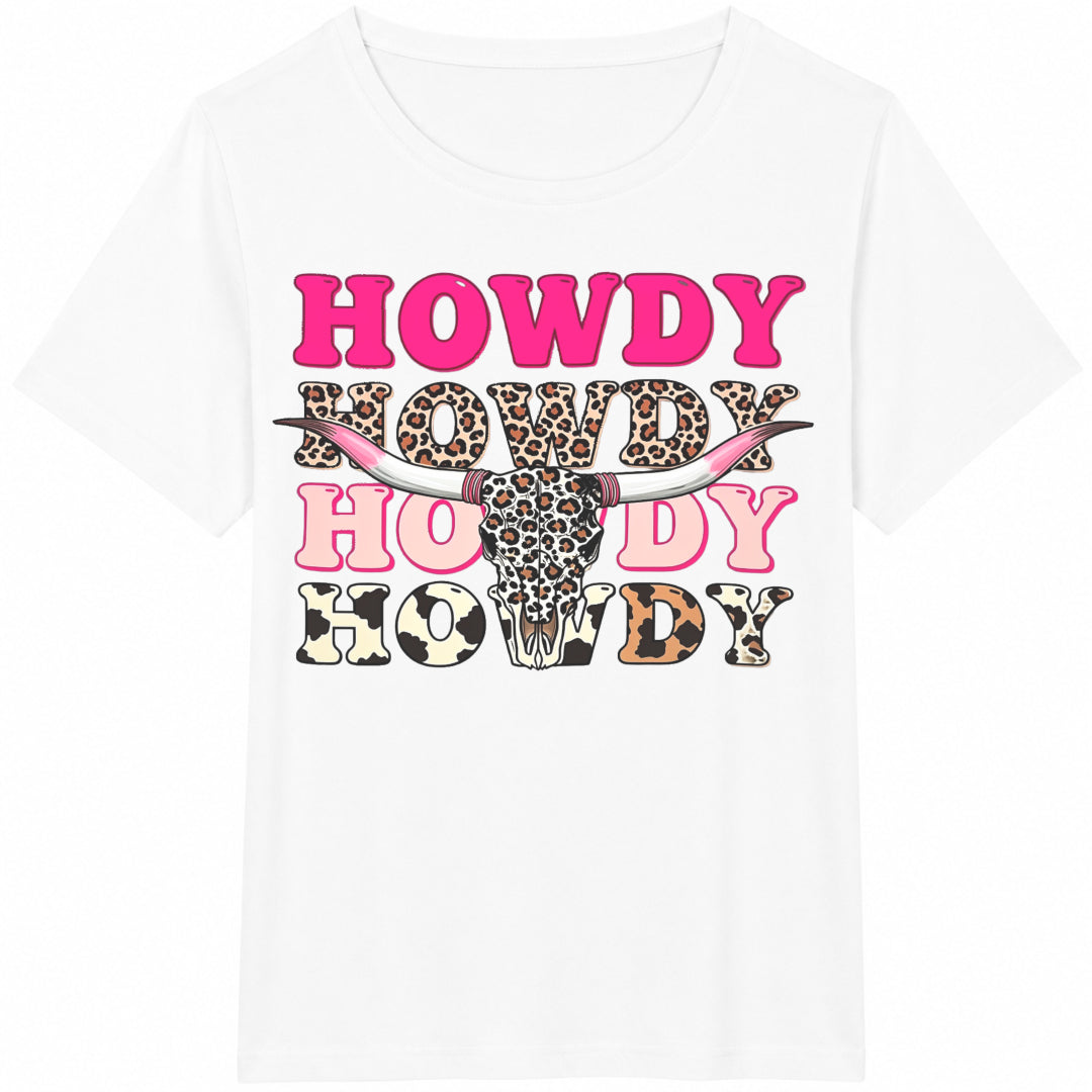 Western Howdy Cowgirl Leopard Bull Skull - Black With Pink product image 2