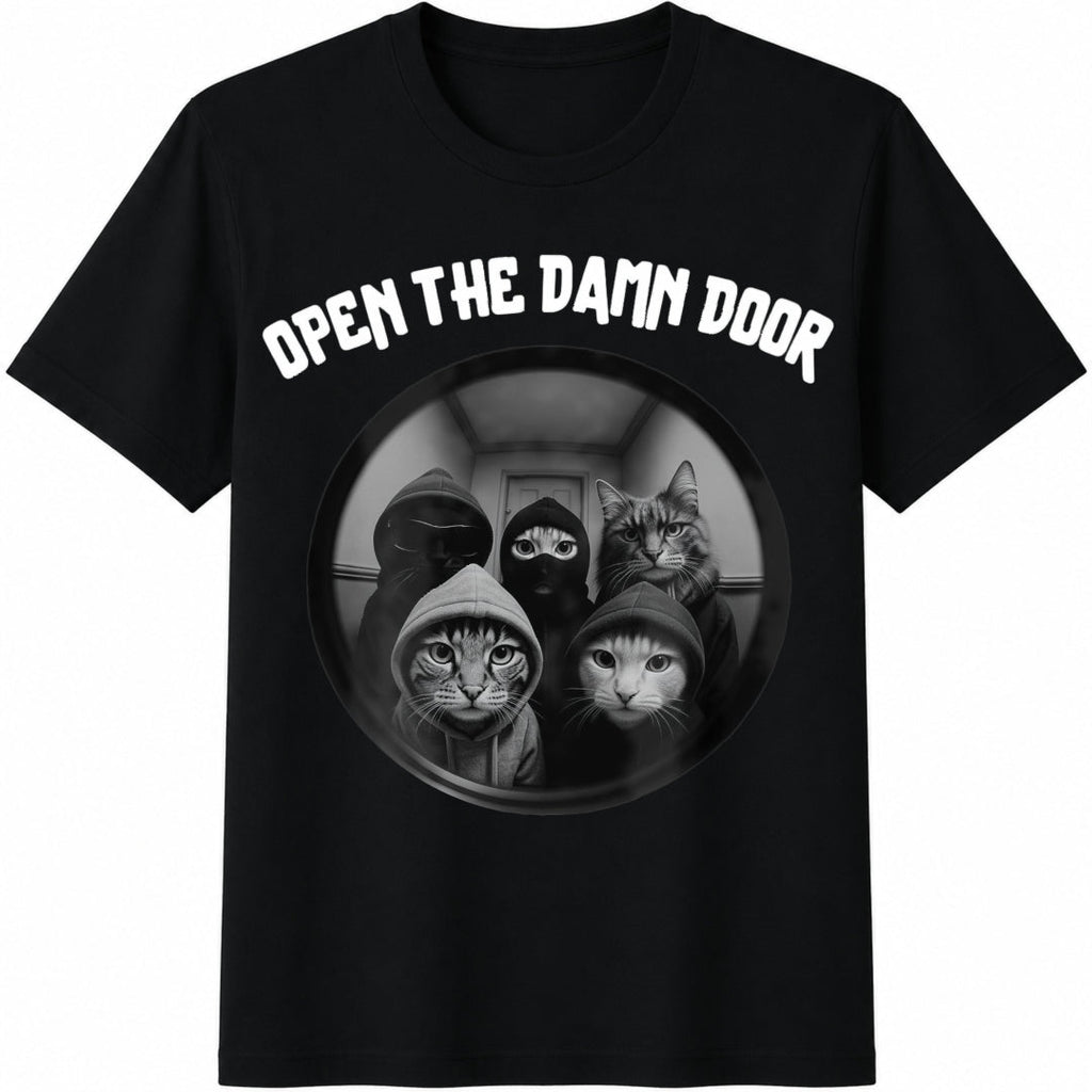 Open The Door Cats Meme Cotton T-Shirt product image 1