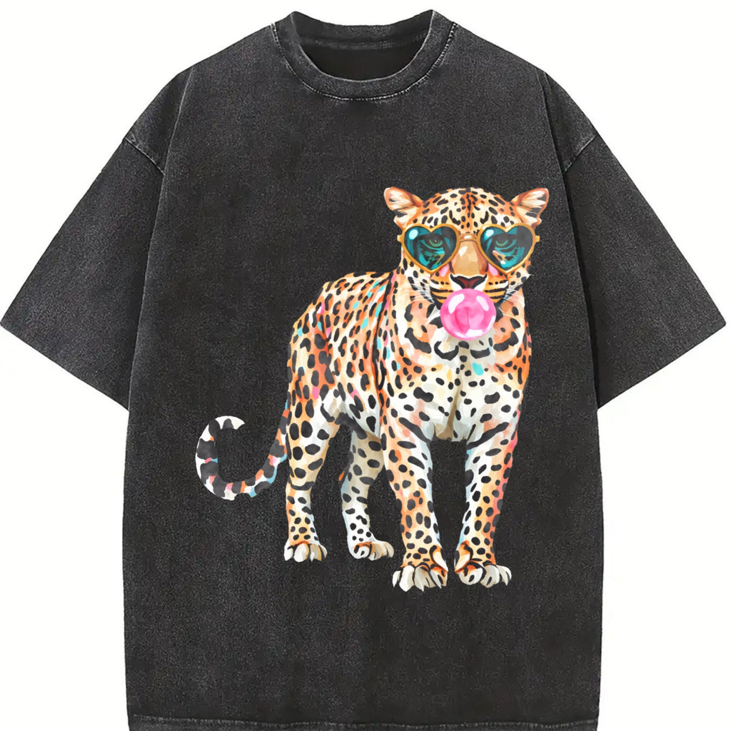 Leopard with Sunglasses and Bubblegum Vintage Washed T-Shirt product image 2