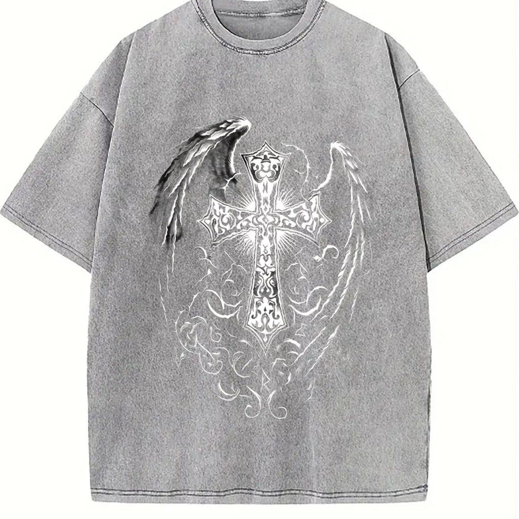 Ornate Silver Cross & Feathered Wings On A Sun-faded product image 5