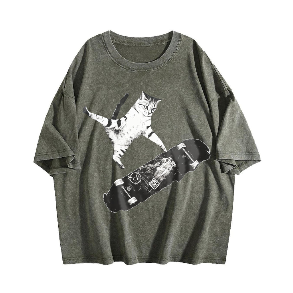 Skateboarding Cat Vintage Washed T-Shirt product image 4