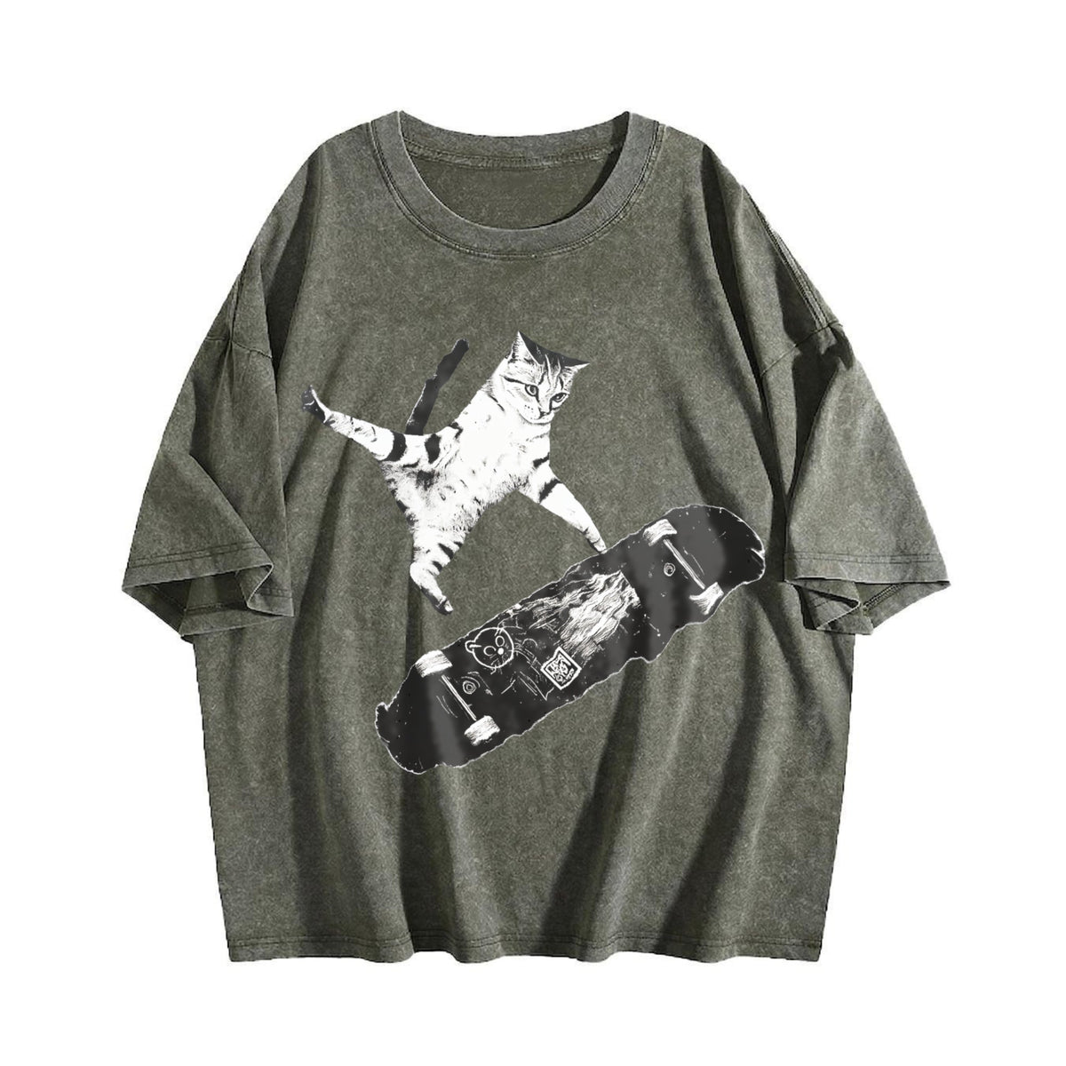 Skateboarding Cat Vintage Washed T-Shirt product image 4