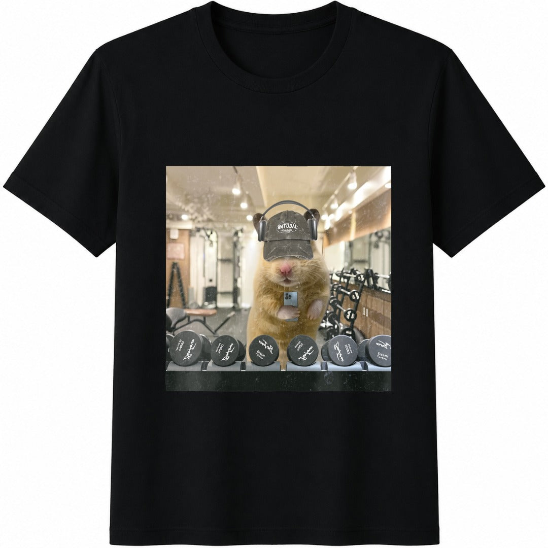 Funny Gym Hamster Selfie Cotton T-Shirt product image 1