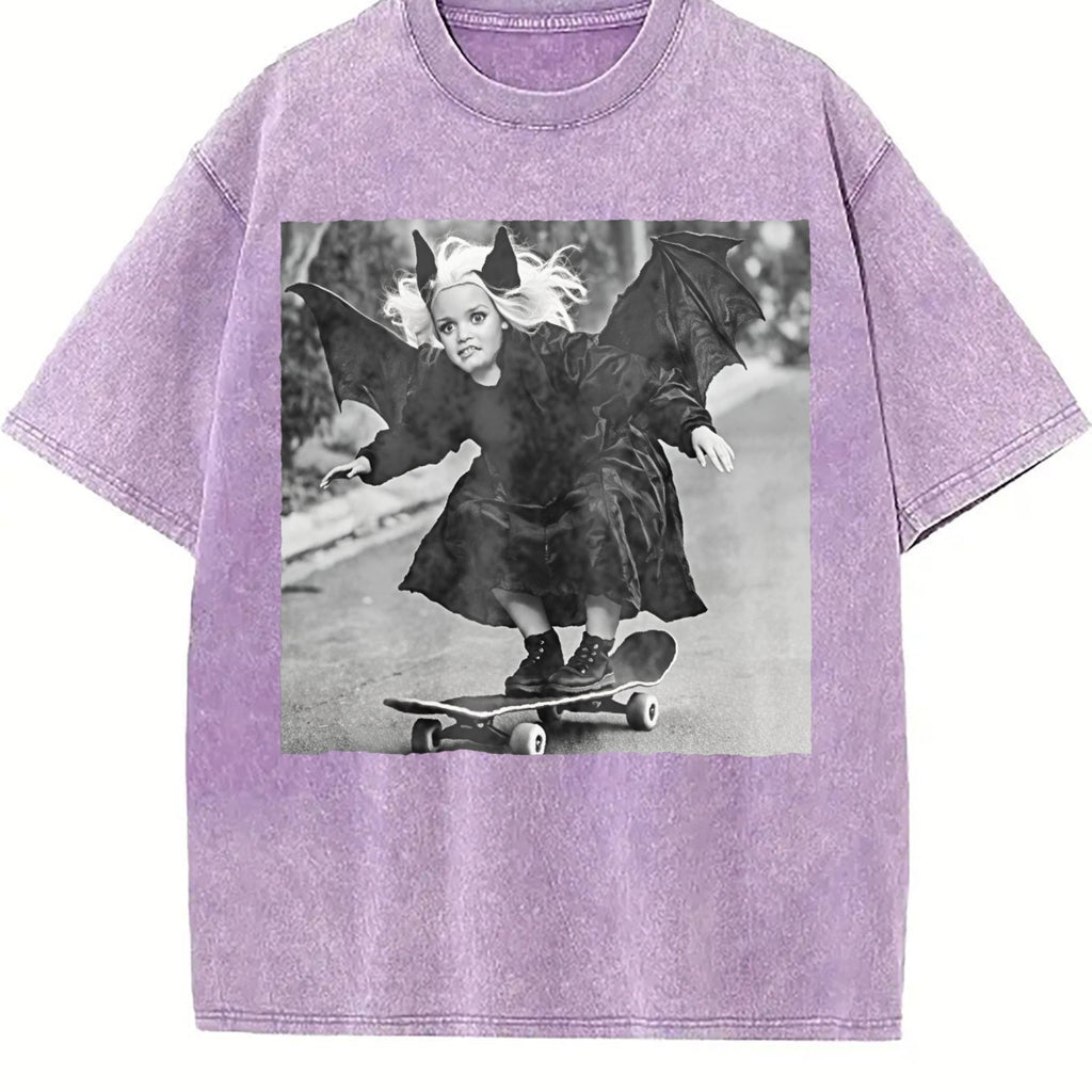 Gothic Doll Skateboarder Vintage Washed T-Shirt product image 6