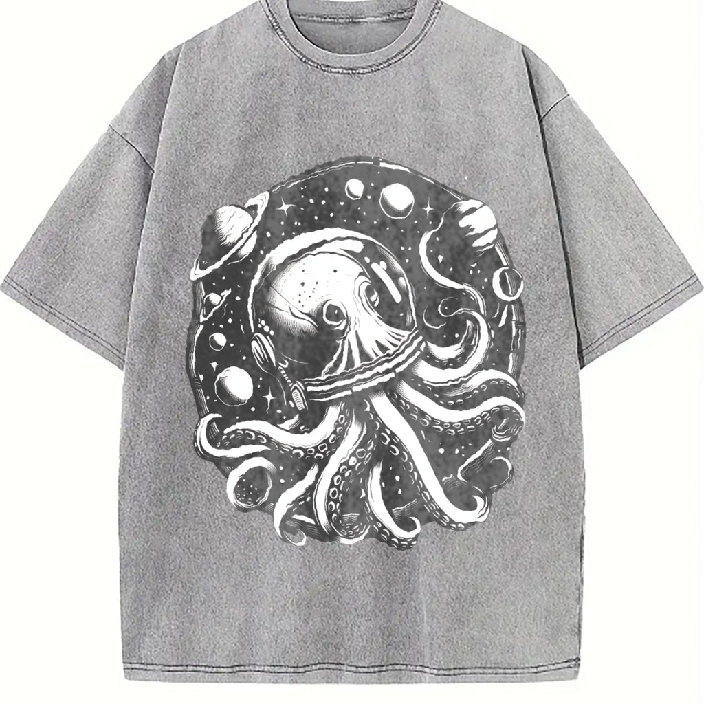 Octopus In Space Funny 90s Vintage Washed T-Shirt product image 5