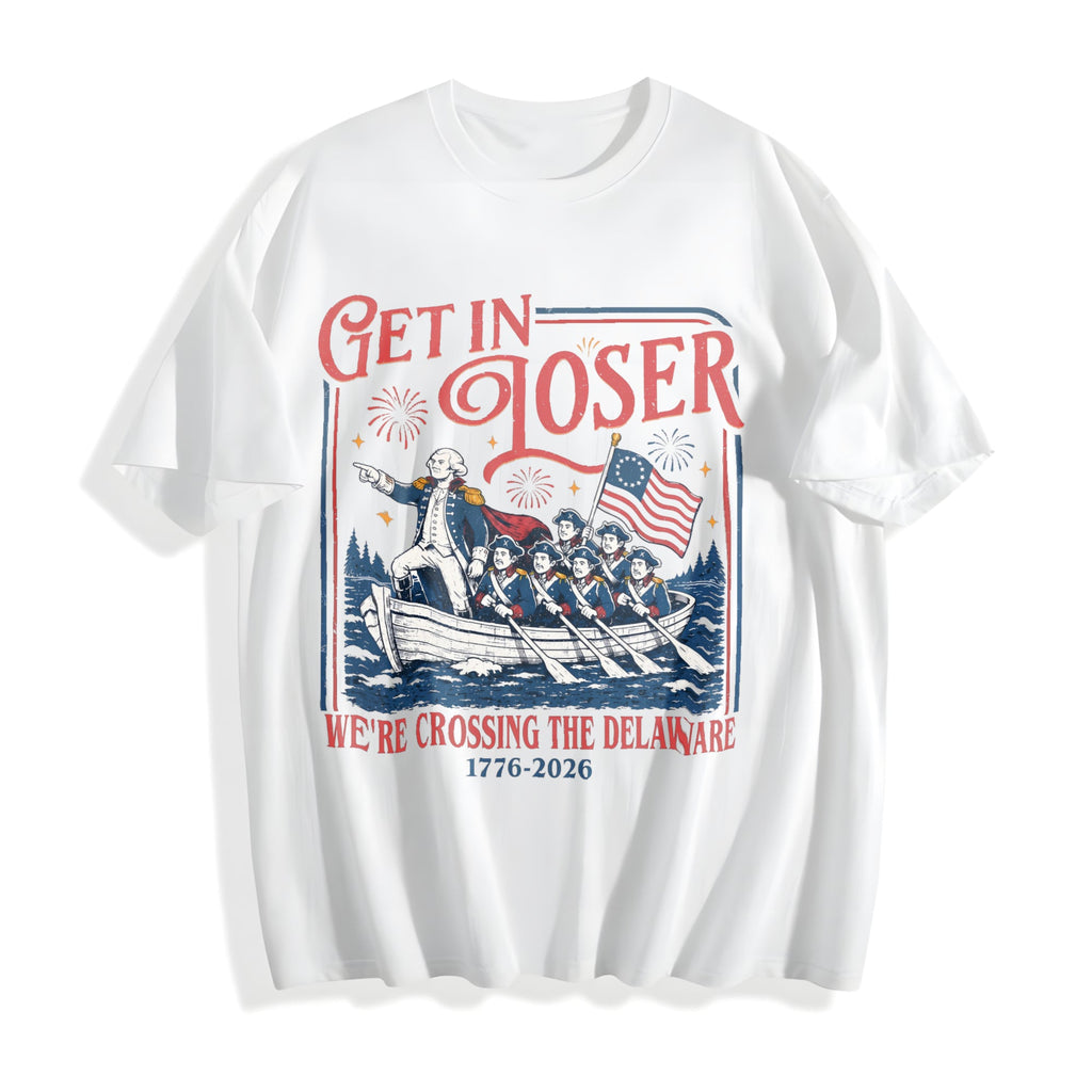 Get In Loser We're Crossing The Delaware Meme Cotton T-Shirt product image 2
