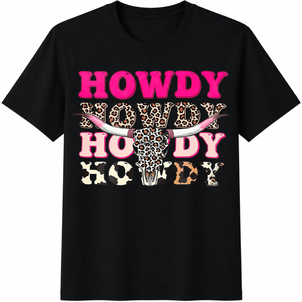 Western Howdy Cowgirl Leopard Bull Skull - Black With Pink product image 1