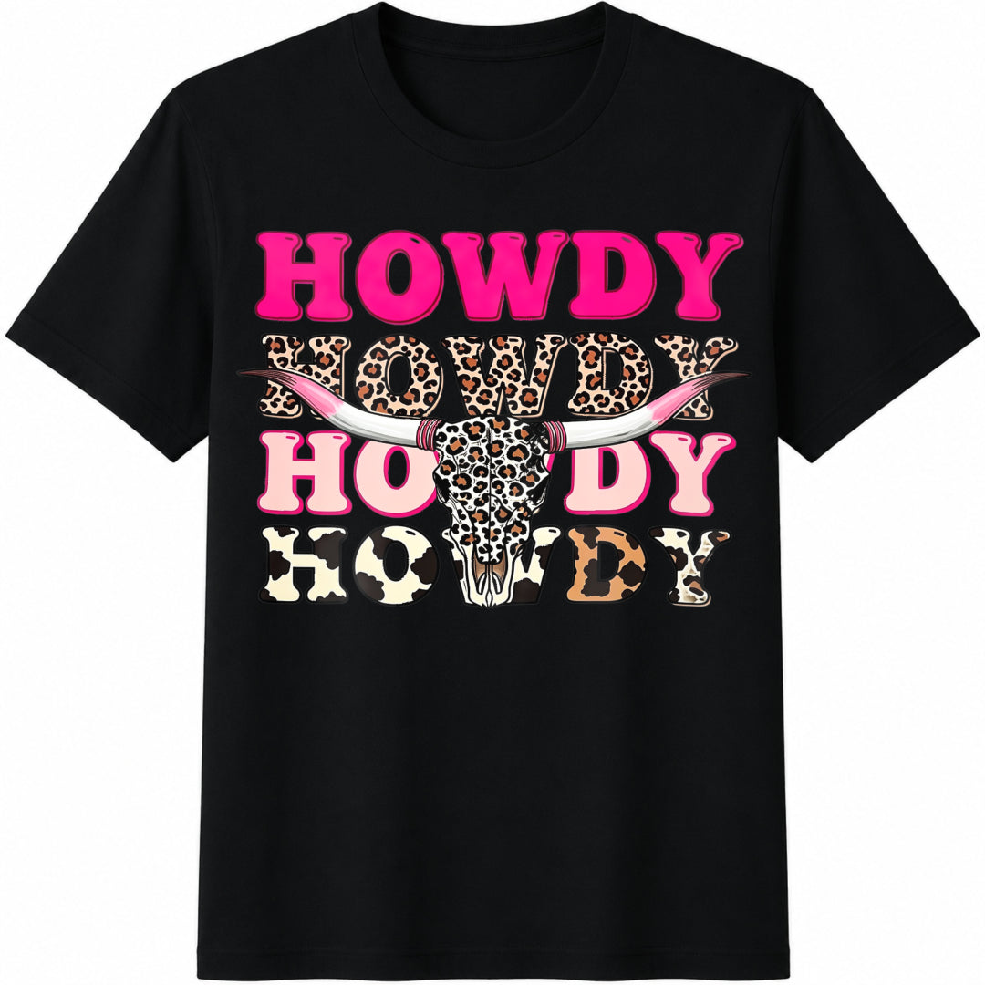 Western Howdy Cowgirl Leopard Bull Skull - Black With Pink product image 1