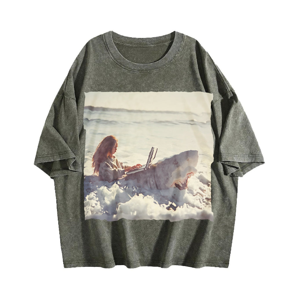 Doll Riding a Shark Vintage Washed T-Shirt product image 4