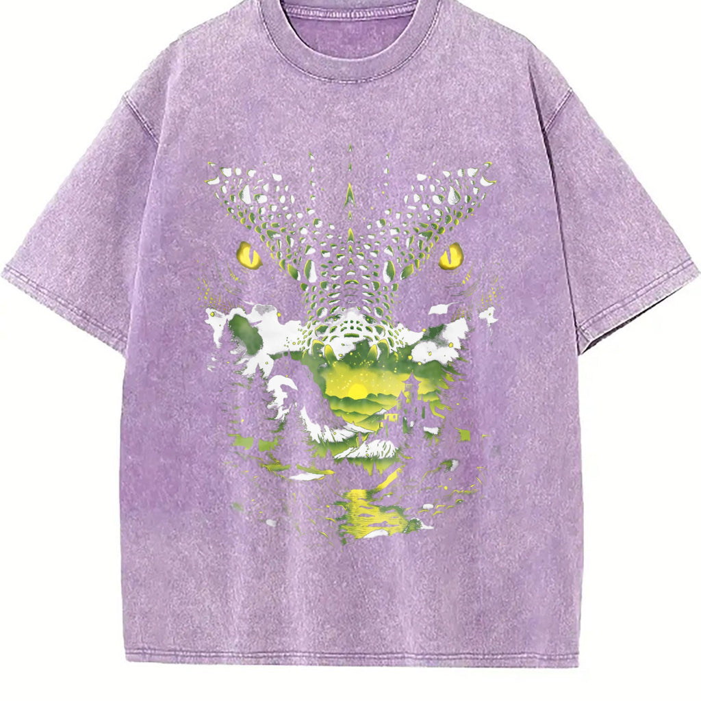 Green and White Dragon Portrait Vintage Washed T-Shirt product image 6