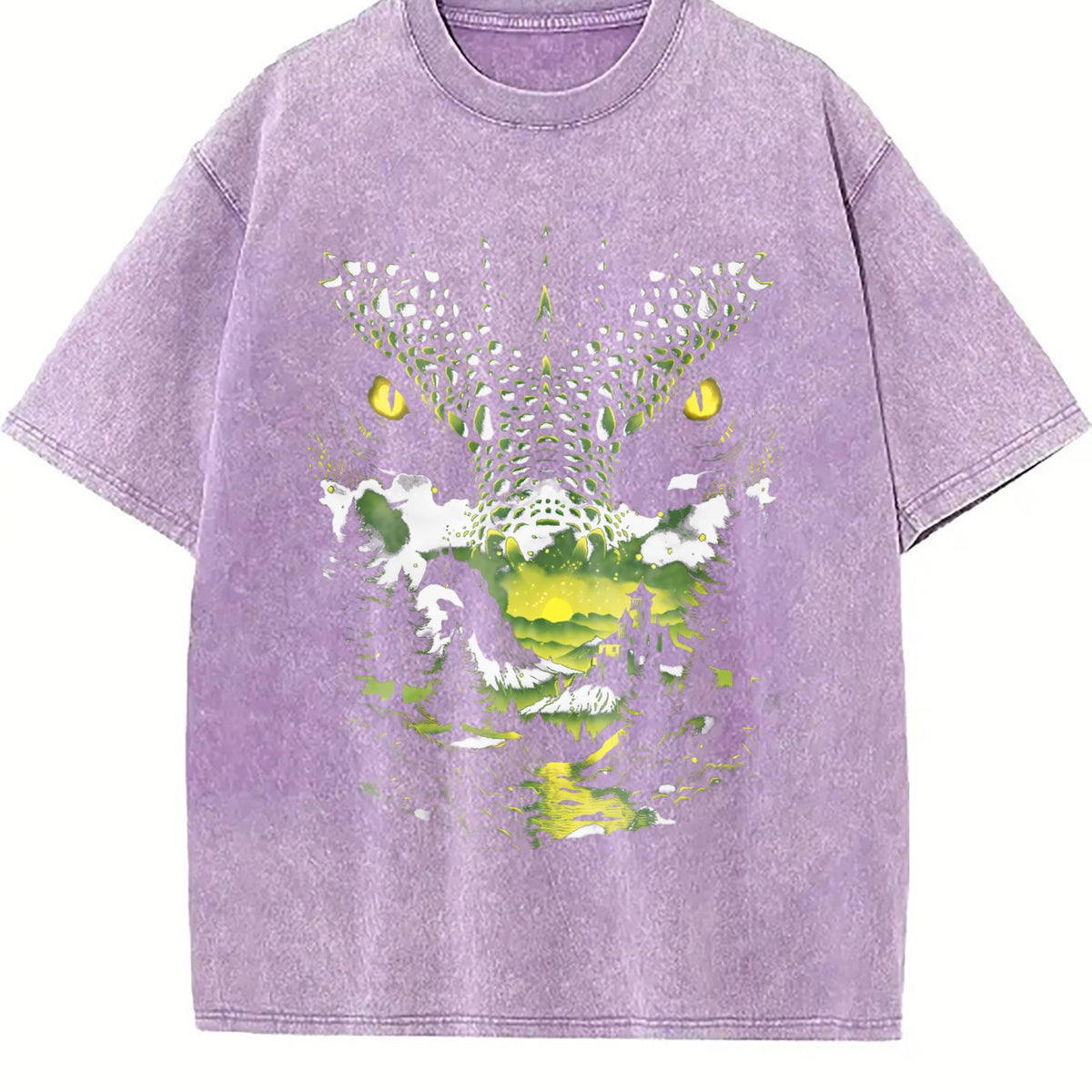 Green and White Dragon Portrait Vintage Washed T-Shirt product image 6