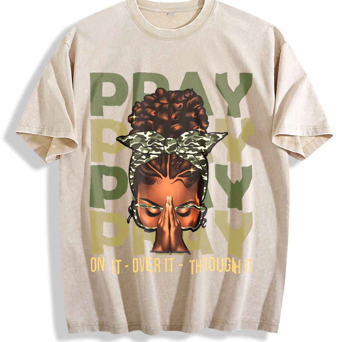 Pray On It Over It Black Woman Afro Christian Vintage product image 1