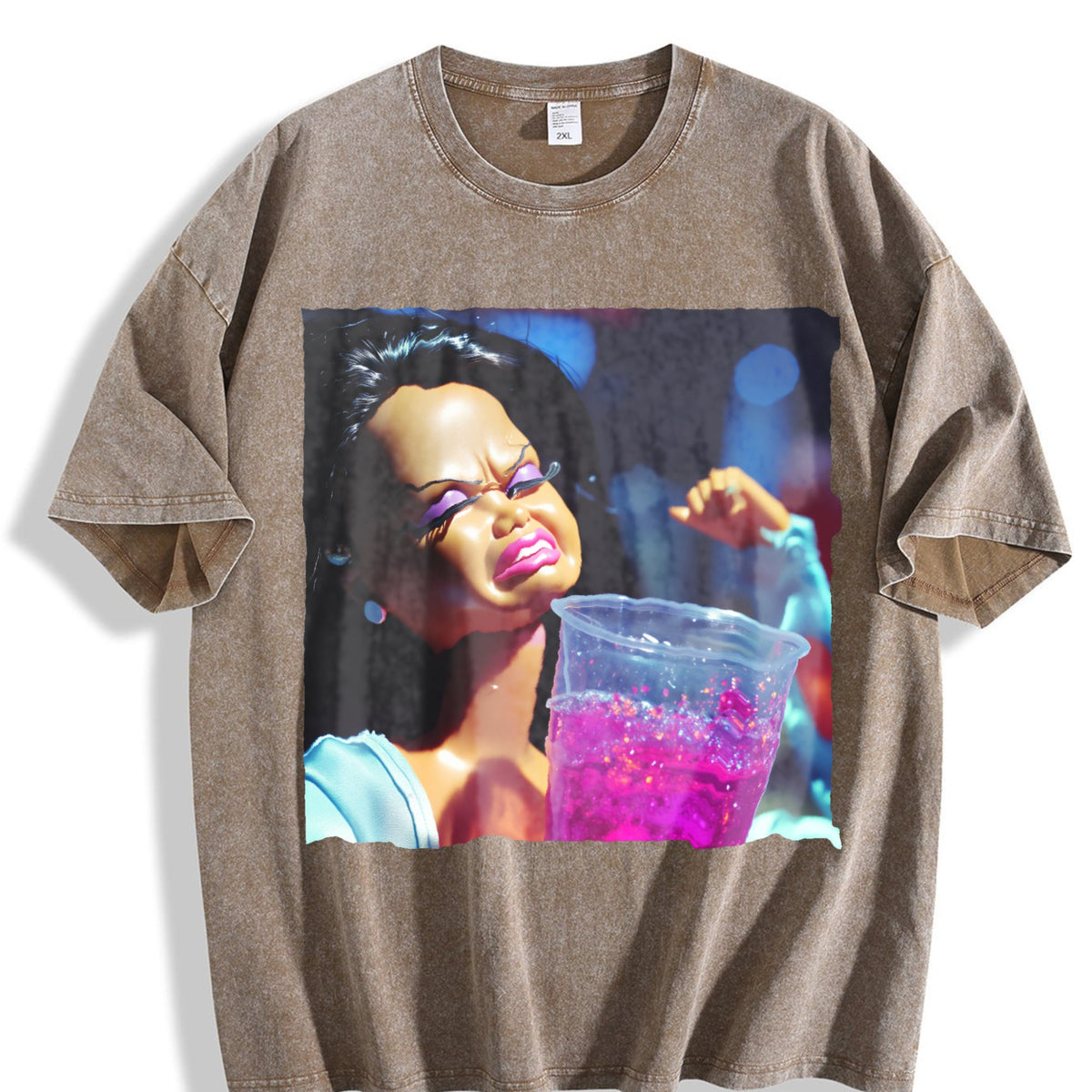 Grumpy Doll with Pink Drink Vintage Washed T-Shirt product image 3