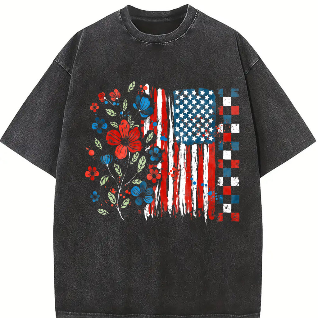 Floral American Flag Vintage Washed T-Shirt product image 2