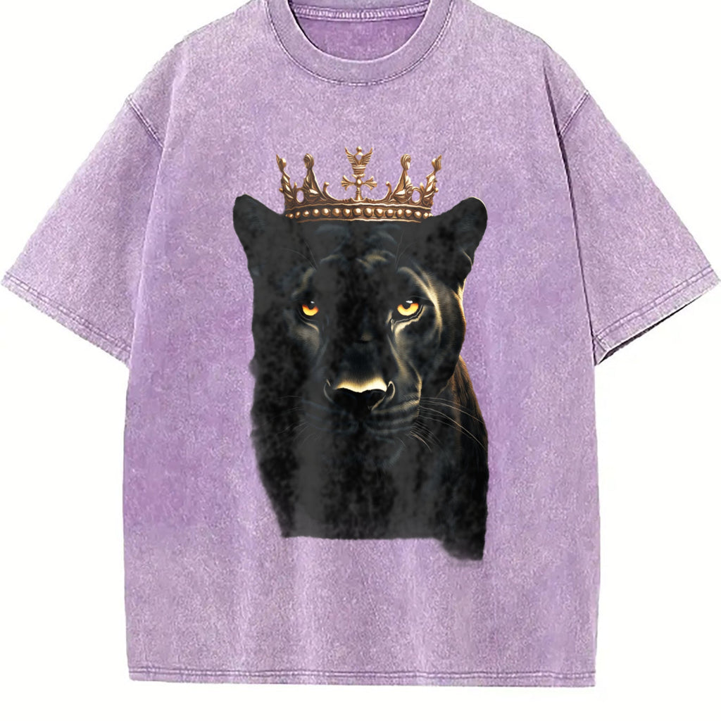 Black Wild Leopard With Crown 90s Vintage Washed T-Shirt product image 6