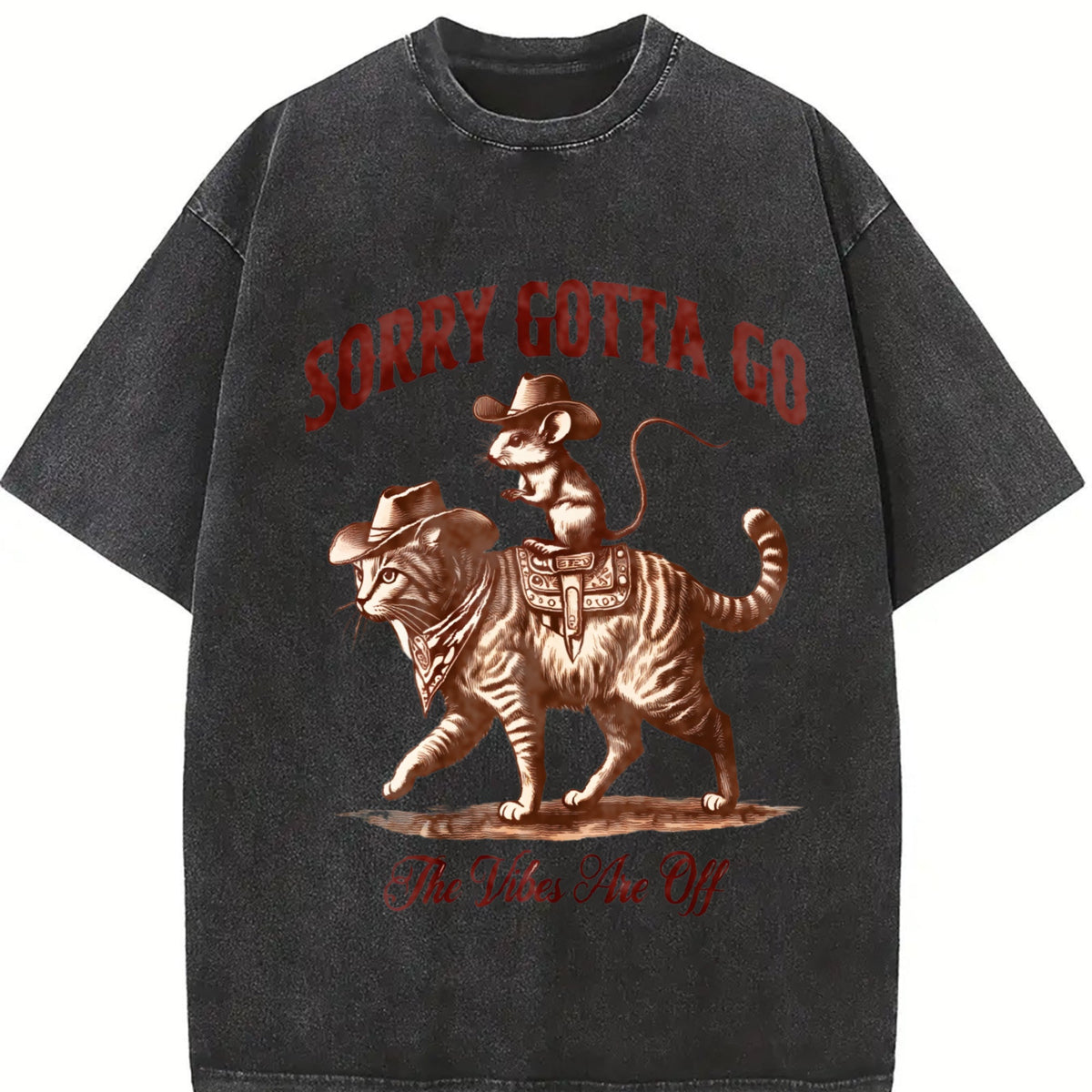 Funny Mouse Riding Cat The Vibes Are Off 90s Vintage Washed product image 2