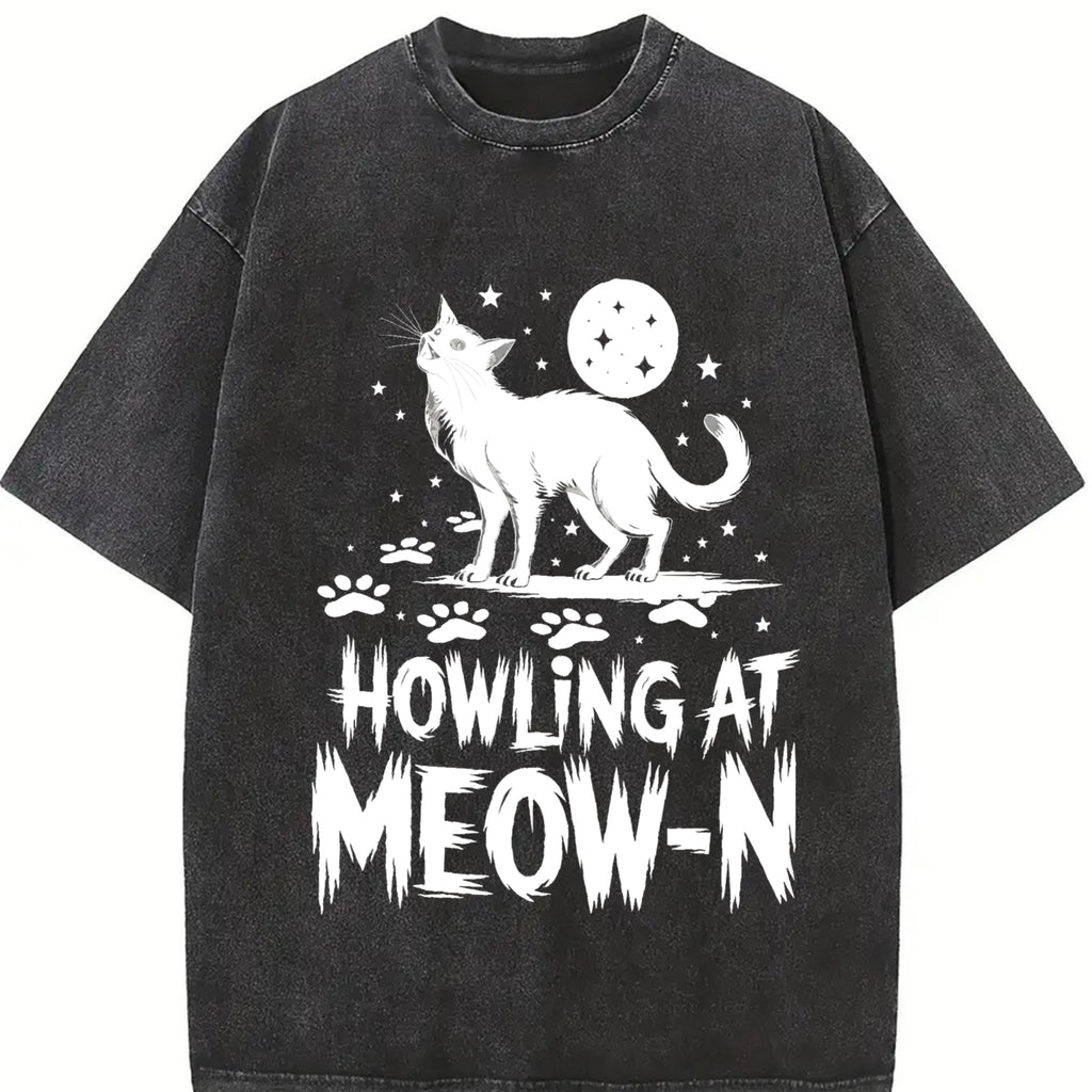 Funny Cat Howling At Meow-n Vintage Washed T-Shirt product image 2