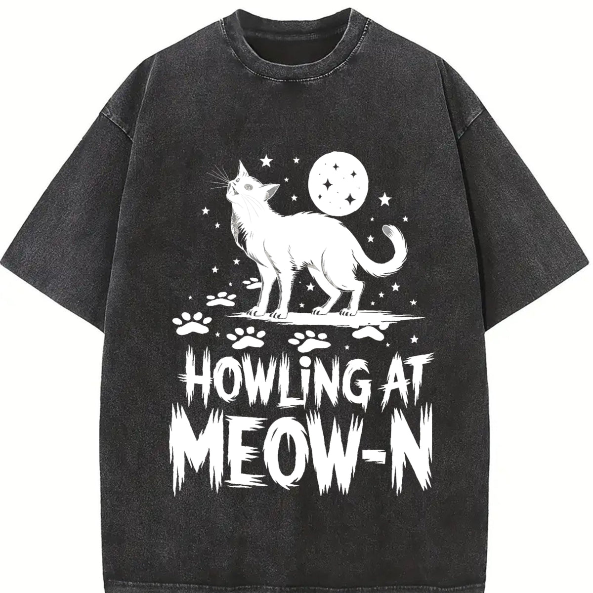 Funny Cat Howling At Meow-n Vintage Washed T-Shirt product image 2