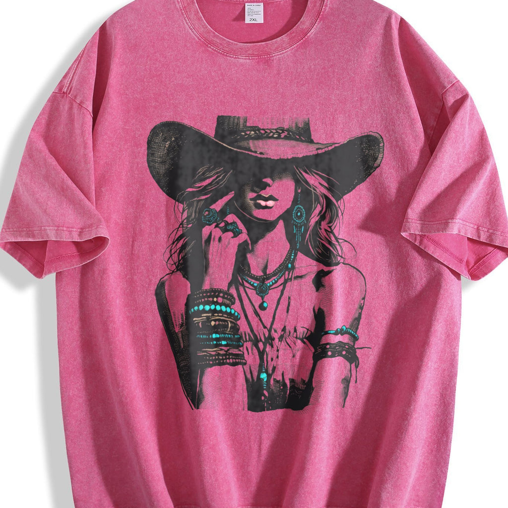 Boho Woman Hat Vintage Washed T-Shirt
