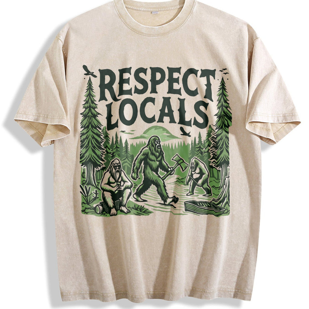 Funny Big Foot Respect Locals 90s Vintage Washed T-Shirt product image 1