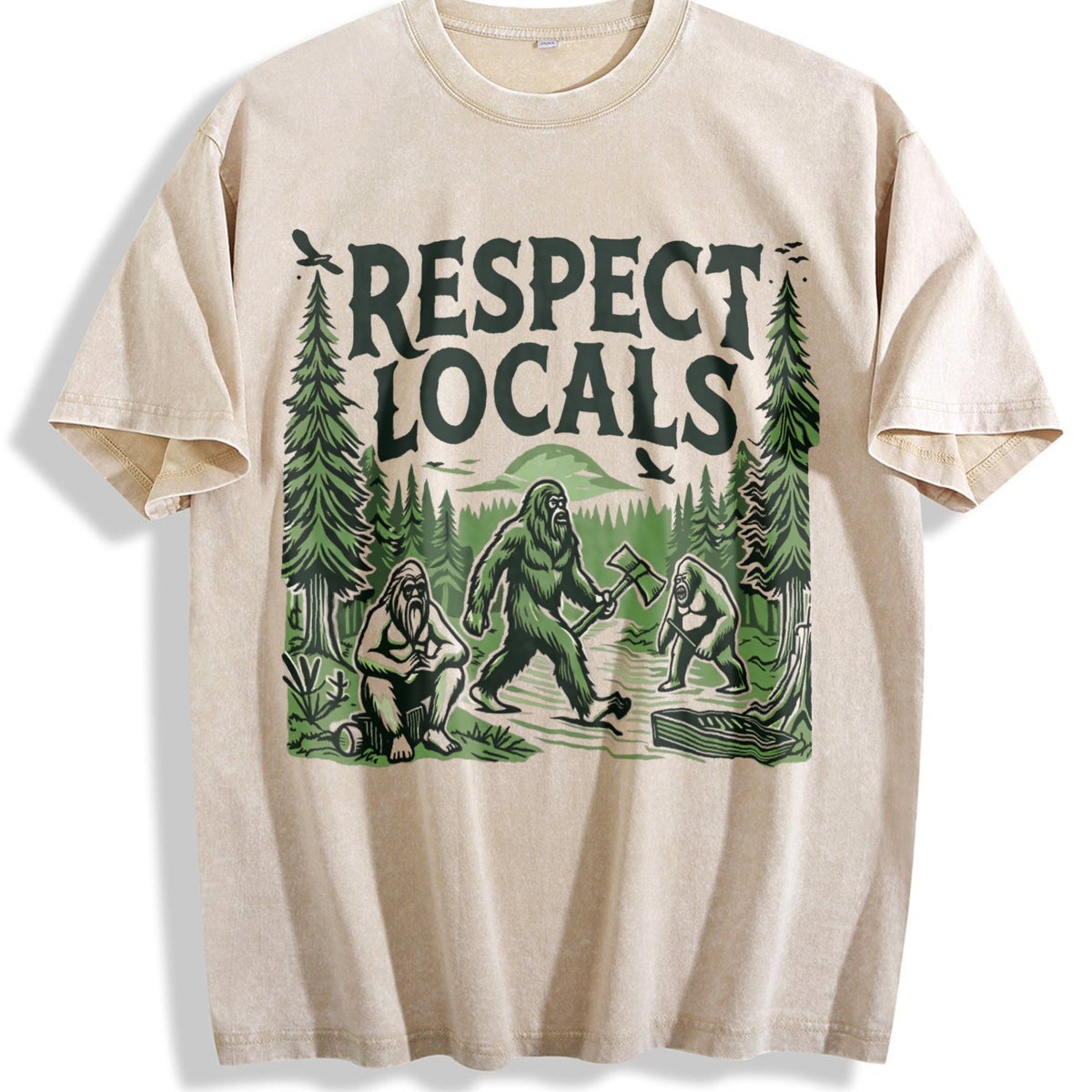Funny Big Foot Respect Locals 90s Vintage Washed T-Shirt product image 1