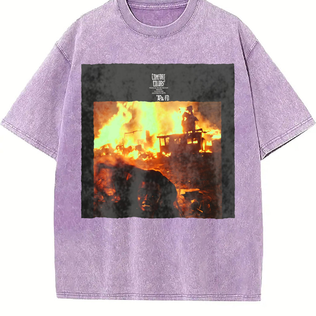 Burning City Doll Scene Vintage Washed T-Shirt product image 6