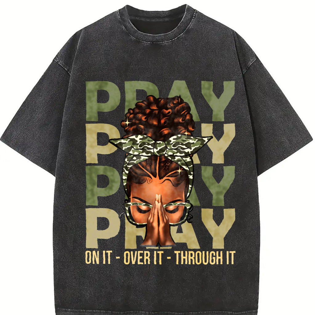 Pray On It Over It Black Woman Afro Christian Vintage product image 2