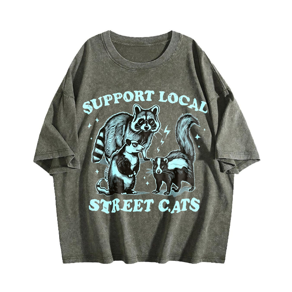 Funny Raccoon Support Local Cats 90's Vintage Washed T-Shirt product image 4