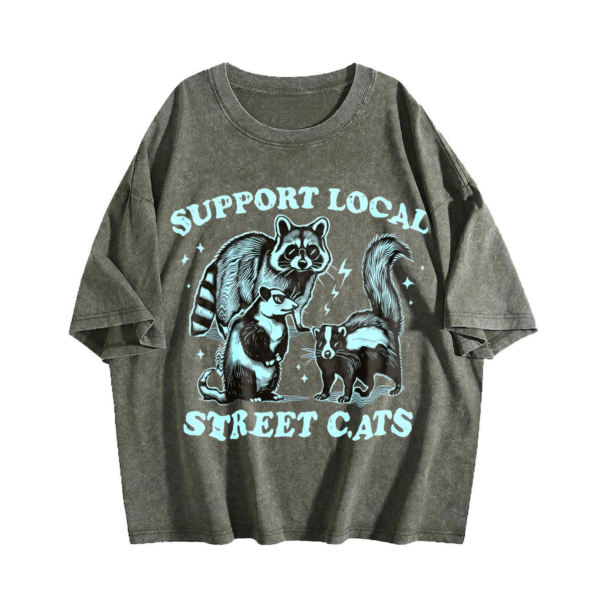 Funny Raccoon Support Local Cats 90's Vintage Washed T-Shirt product image 4