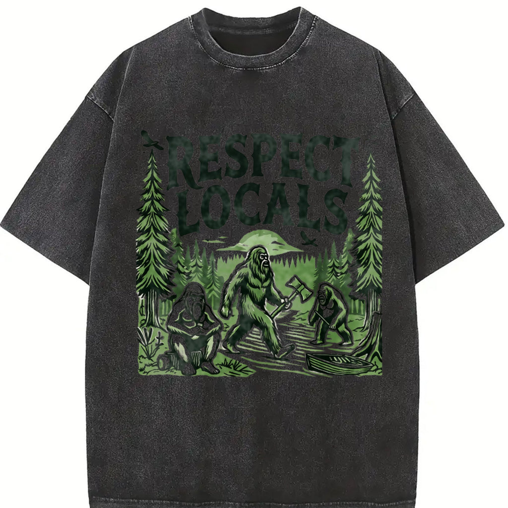 Funny Big Foot Respect Locals 90s Vintage Washed T-Shirt product image 2
