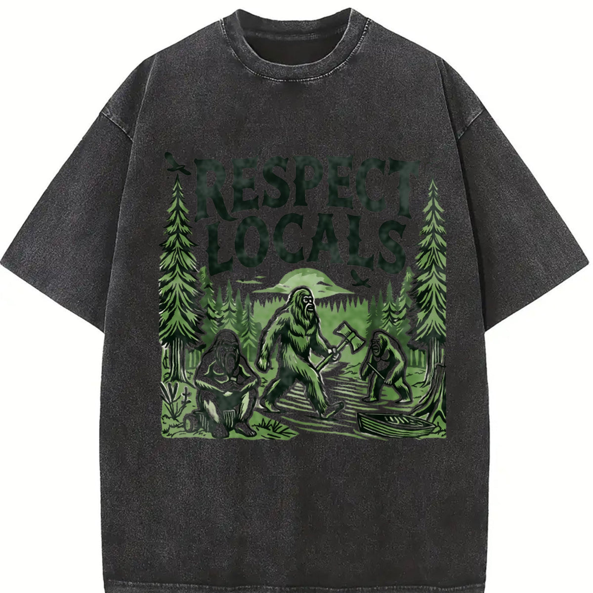 Funny Big Foot Respect Locals 90s Vintage Washed T-Shirt product image 2