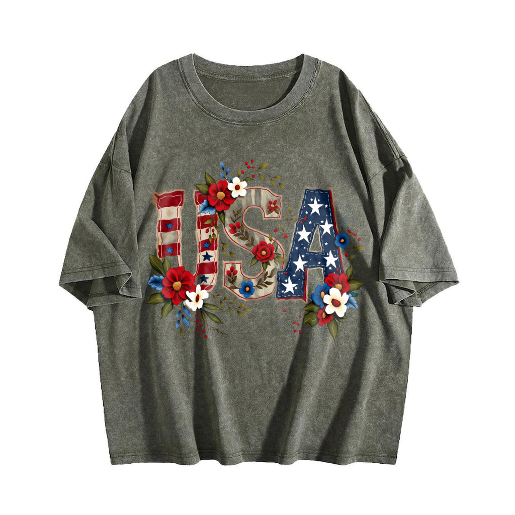USA Flag Floral Boxy Y2K Aesthetic Summer Vibes Vintage product image 4