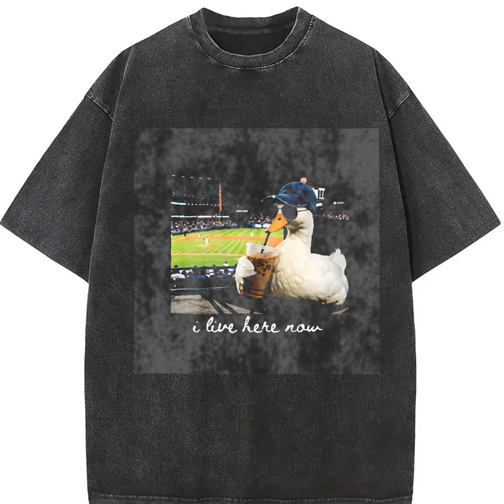 I Live Here Now Baseball Duck Vintage Washed T-Shirt product image 2