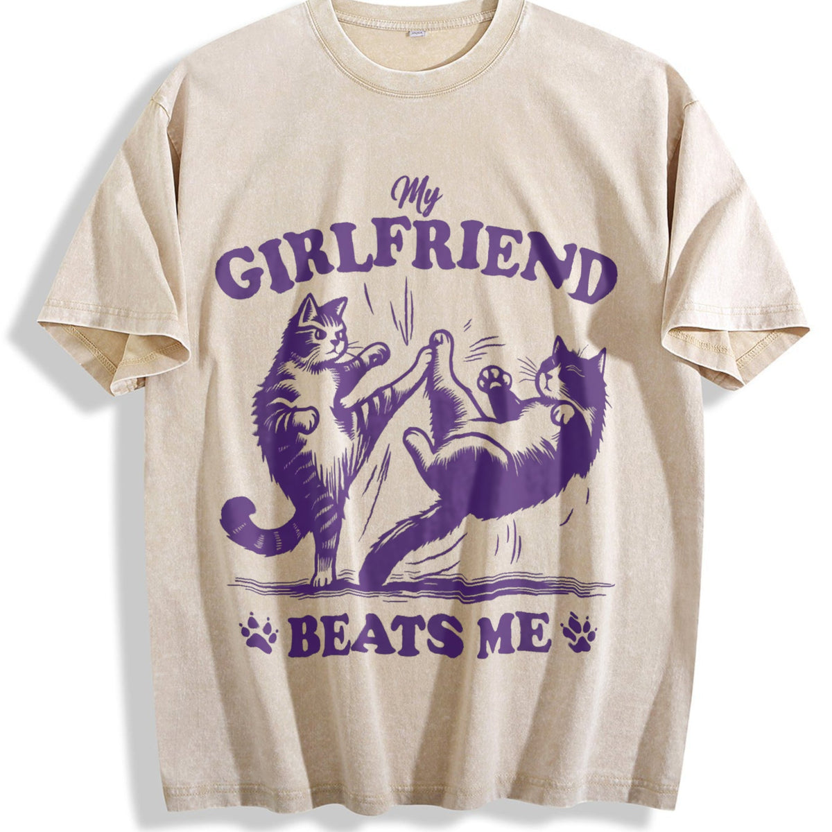 Couple Cat Fighting 90s Vintage Washed T-Shirt product image 1